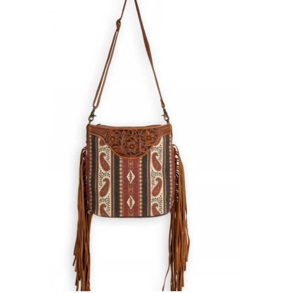 Myra Bag Crossbody‎ Bag Women Medium  Mojave Paisley Fringed Hand-Tooled S-6739